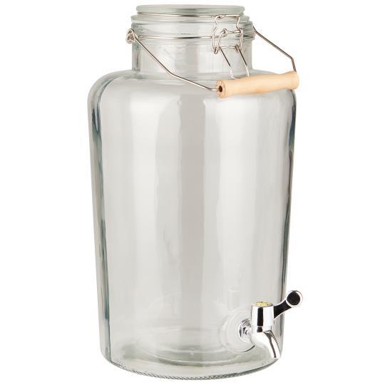 Getränkehalter, Flüssigkeitsspender, Glas, Patentdeckel, Holzhenkel, 8,45 l