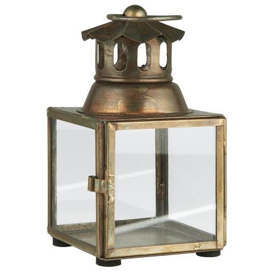 Vintage Laterne, mini, viereckig, für Teelichter, welliger Schornstein