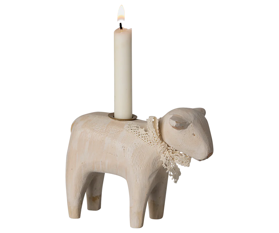 Maileg Holzlamm, Lämmchen, Kerzenhalter, natur, weißes Halstuch