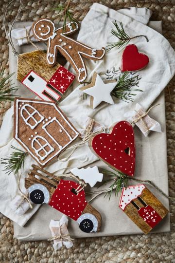 Anhänger Haus, Mangoholz, rot, weiß, klein