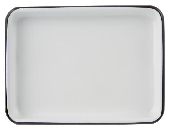 Vintage Emaille Tablett weiß, schwarze Kante