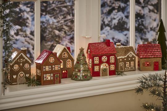 Kerzenhalter, Teelichthaus, Steingut, Tannenbaum, Herz