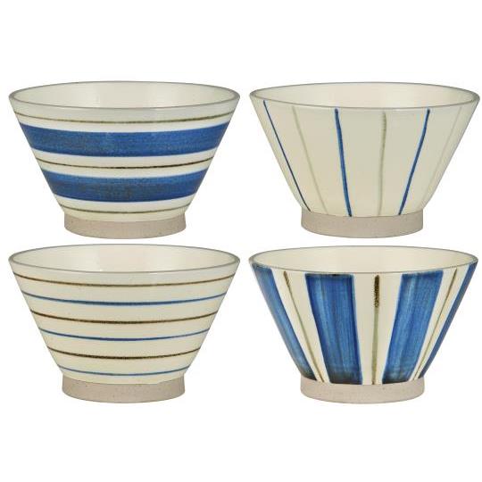 Schale Nordby, 4er Set, weiß-blaue Streifen