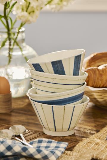 Schale Nordby, 4er Set, weiß-blaue Streifen