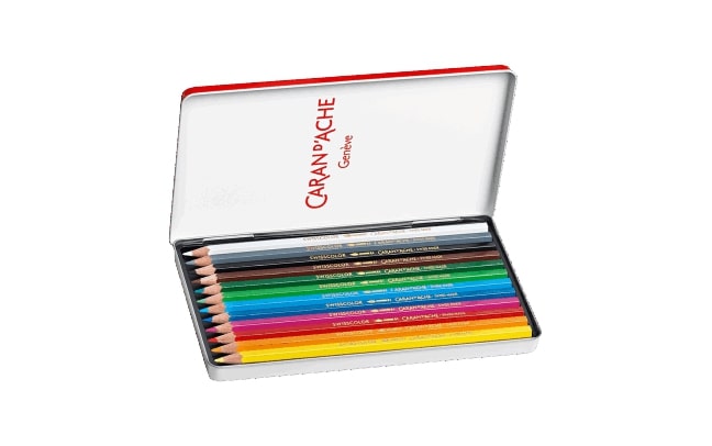 Etui mit 12 Buntstiften, wasser vermalbar, in Metalletui