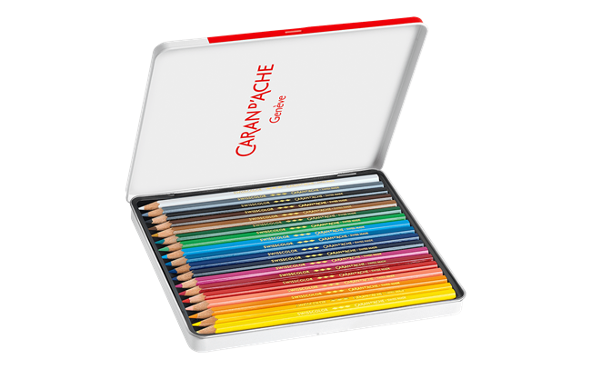 Etui mit 18 Buntstiften, wasserfest, in Metalletui