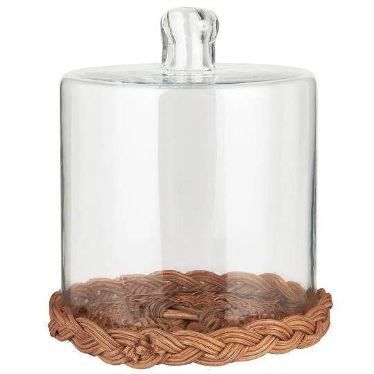 Glasglocke, klein, Obstglocke, Rattan