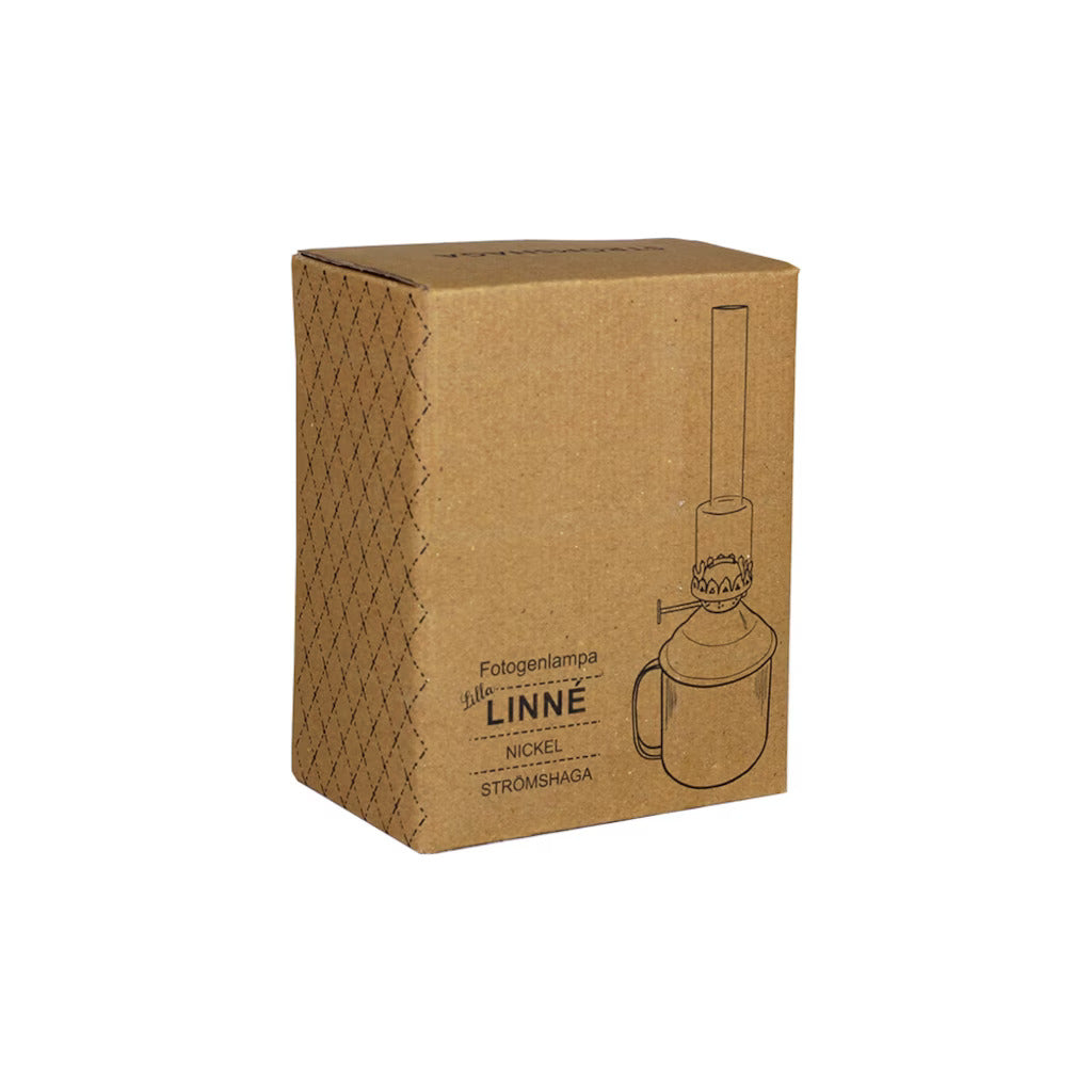 Öllampe Linné aus Metall und Glas, Nickel, groß