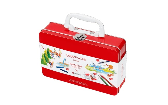Reise Set Swisscolor: Metallkoffer mit Stiften und Pastellkreiden zum Malen