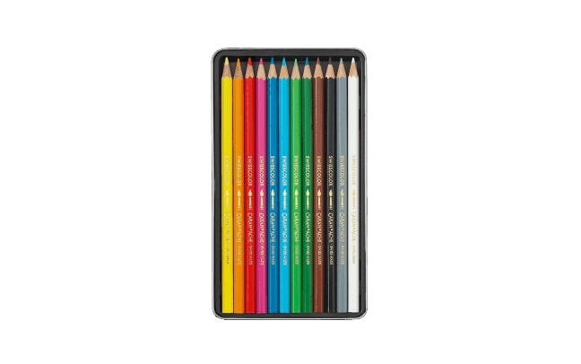 Etui mit 12 Buntstiften, wasser vermalbar, in Metalletui