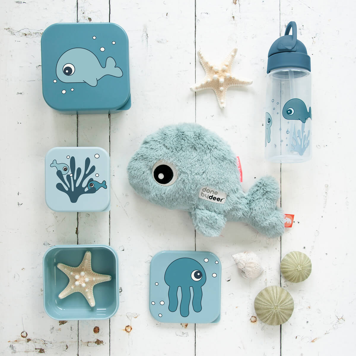 Trinkflasche mit Strohhalm, Sea Friends, blau