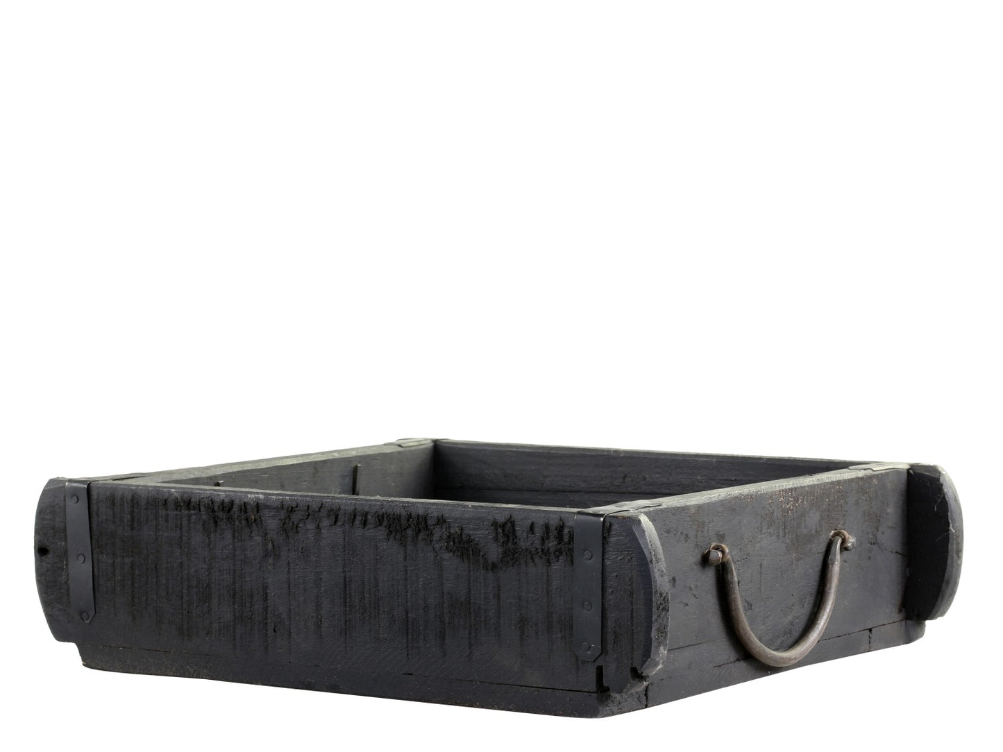 Tablett aus alten Ziegelformen, Holztablett, schwarz mit Metallgriffen