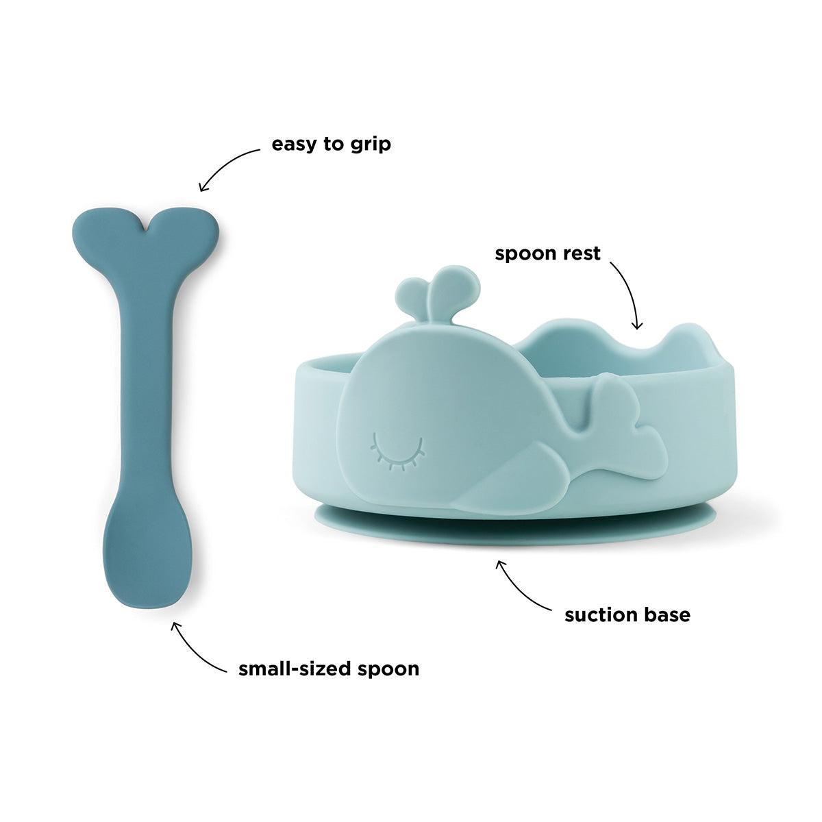 Schüssel, weiche Schüssel mit Löffel und saugfestem Standfuss, Wally, blau