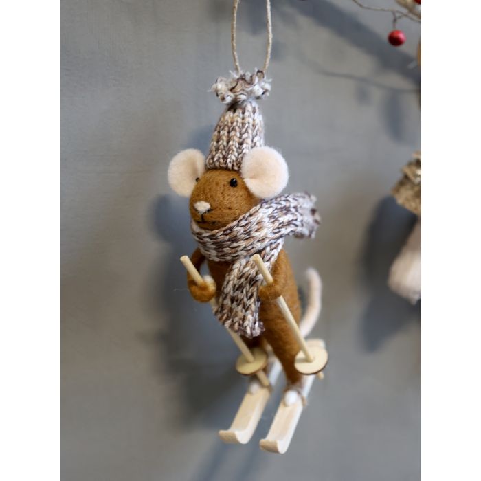 Anhänger Filzmaus, Maus auf Skiern von Chic Antique