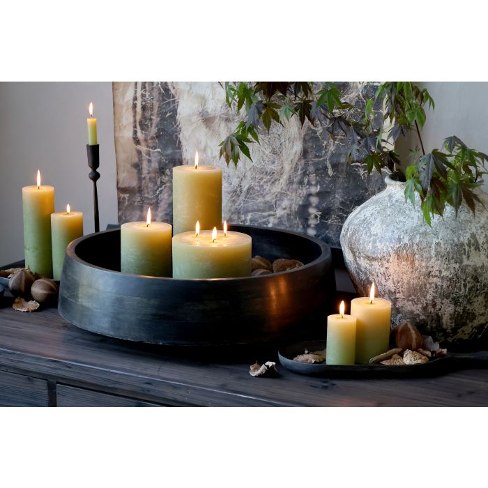 Stumpenkerze Macon, Kerze, moosgrün, 10x6cm