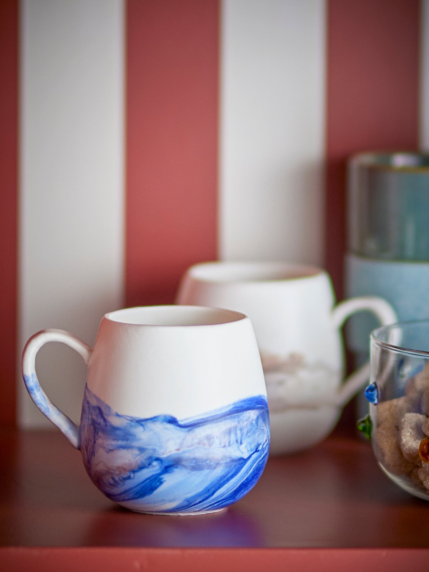 Tasse Lyre, 4er Set, blau, Steingut
