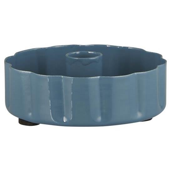 Kerzenhalter, Blume, wellige Kante, dunkel blau, für Bleistiftkerzen