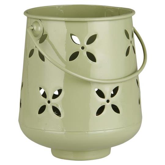 Kerzenhalter, Teelichthalter, kleine Laterne, grün, gelochtes Muster, mit Henkel