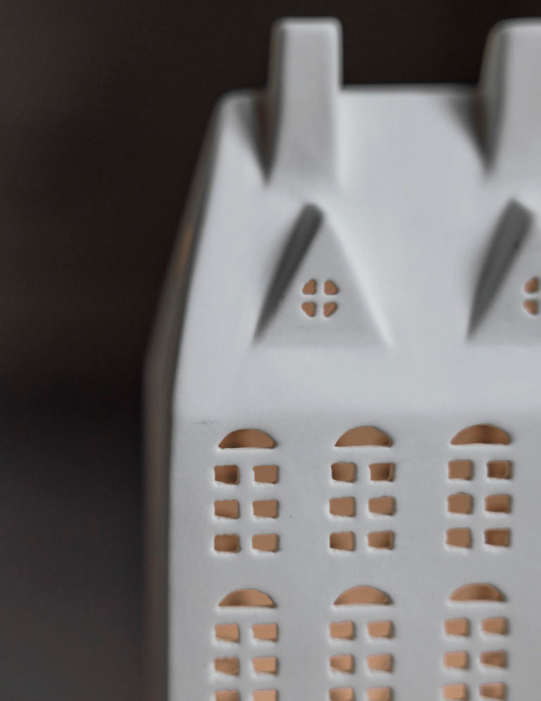 Keramikhaus Storstaden 3, weiß, Weihnachtsdeko, Teelichthalter