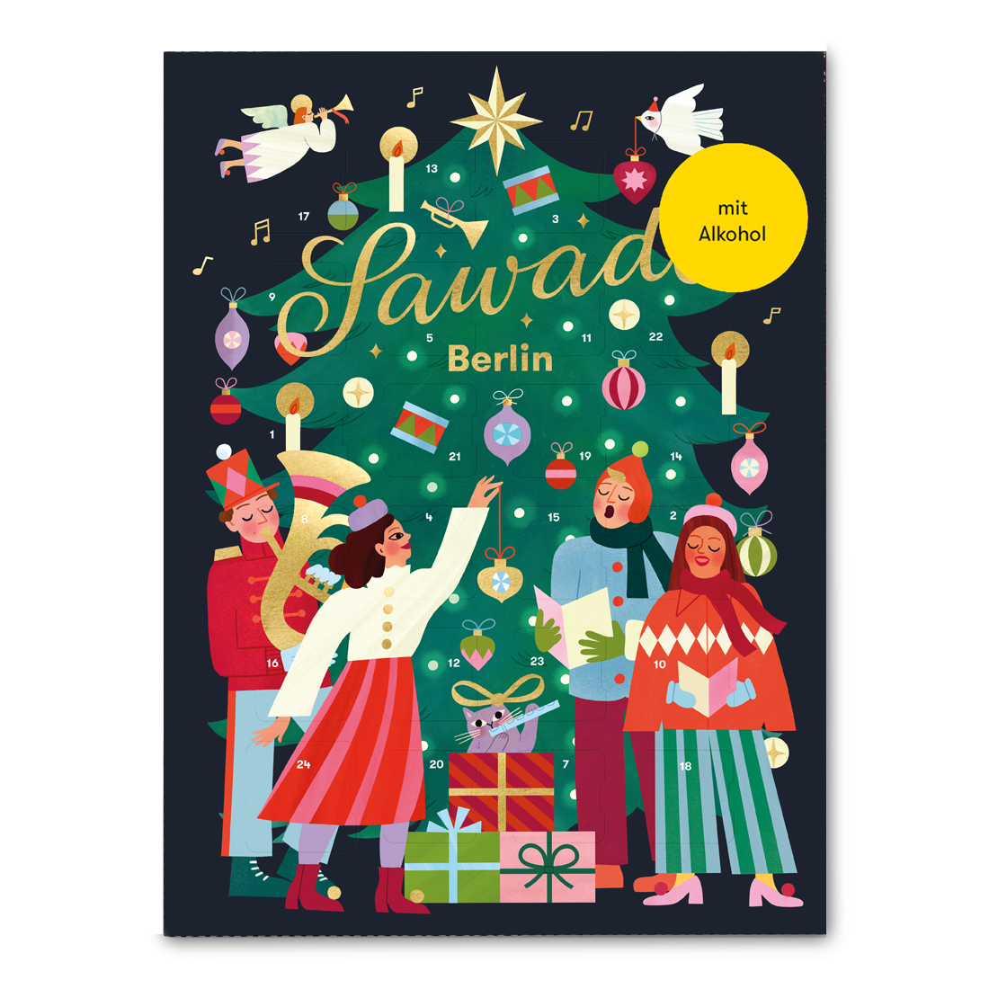 Sawade - Adventskalender Tannenbaum, 2025, alkoholfrei, 24 gemischten Pralinen, Trüffeln und Pasteten, 320 g