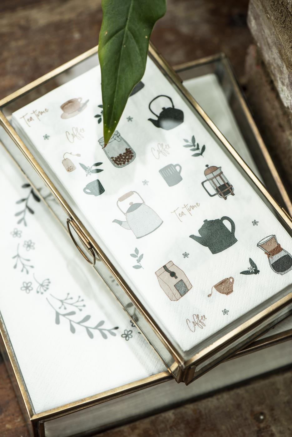 Vintage Glas Box, Serviettenbox, Schachtel aus Glas und Metall, gold, quadratisch