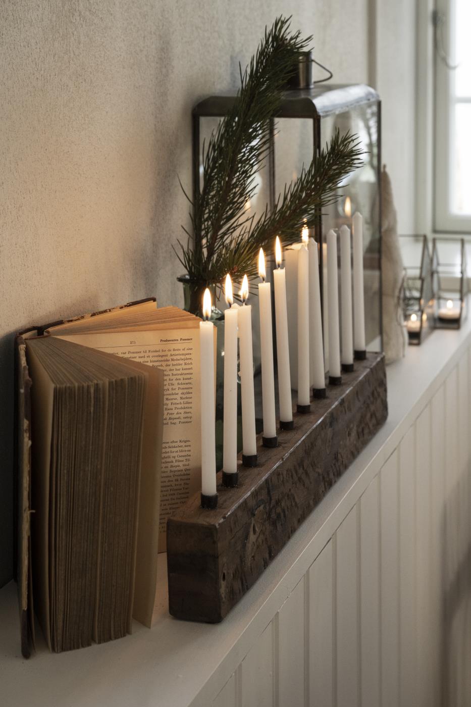 Unika Kerzenhalter, lang, für 10 dünne Kerzen, Vintage Holz