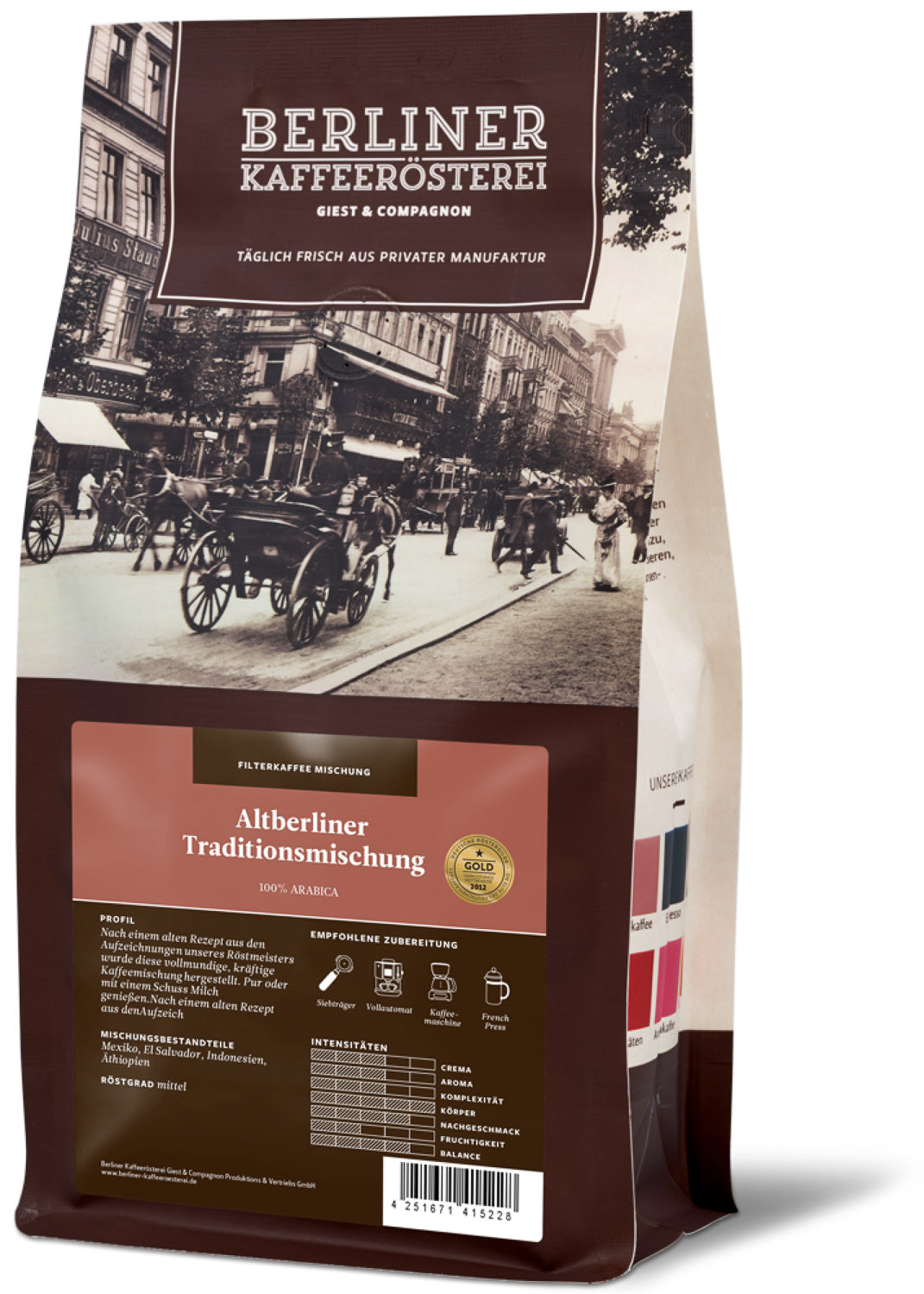 Altberliner Traditionsmischung aus der Kaffeemanufaktur der Berliner Kaffeerösterei - 1000g ganze Bohne