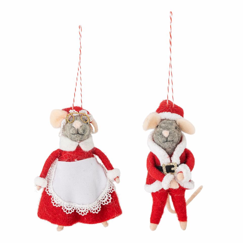 Mauspärchen, Ornament Peo, 2 weiße Mäuse, in Kleidung, Weihnachtsoma-u. Opa, klein
