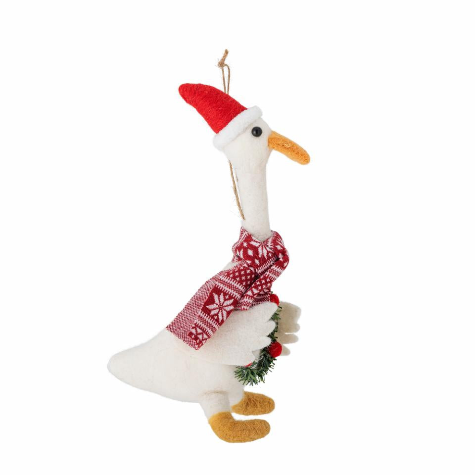 Filzgans, Ornament Arlo, weiße Gans, Weihnachtskranz