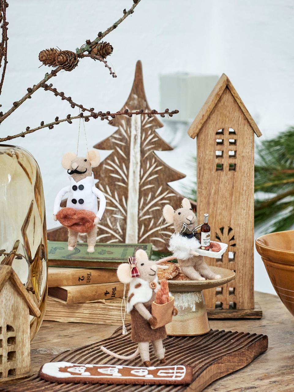 Maustrio, Ornament Peo, 3 beige Mäuse, Brezel, Baguette, Wein