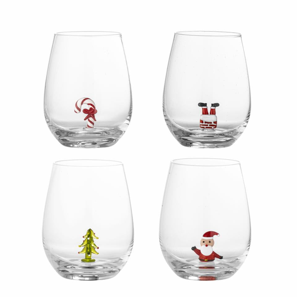 Trinkglas Misa, 4er Set, Glas mit 3D-Motiven