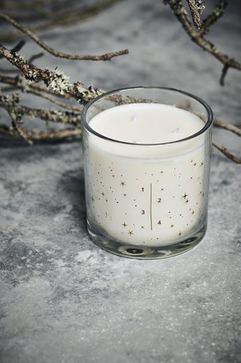 Kerze im Glas, 3 Dochte, goldene Sterne, H: 12cm x D: 12cm