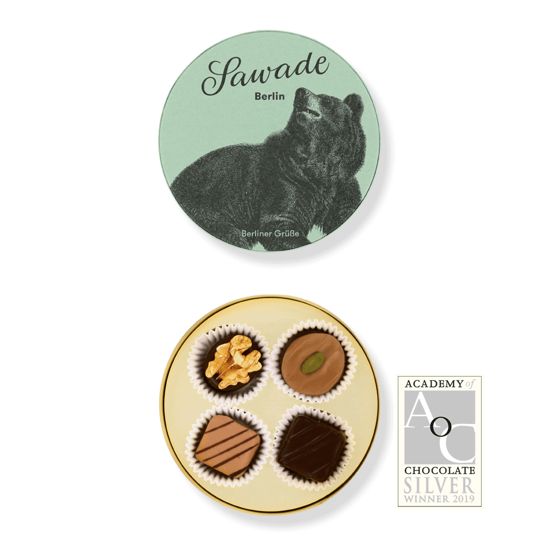 Pralinenschachtel "Berliner Bär" von Sawade - 4 alkoholfreie Pralinen in Geschenkkartonage