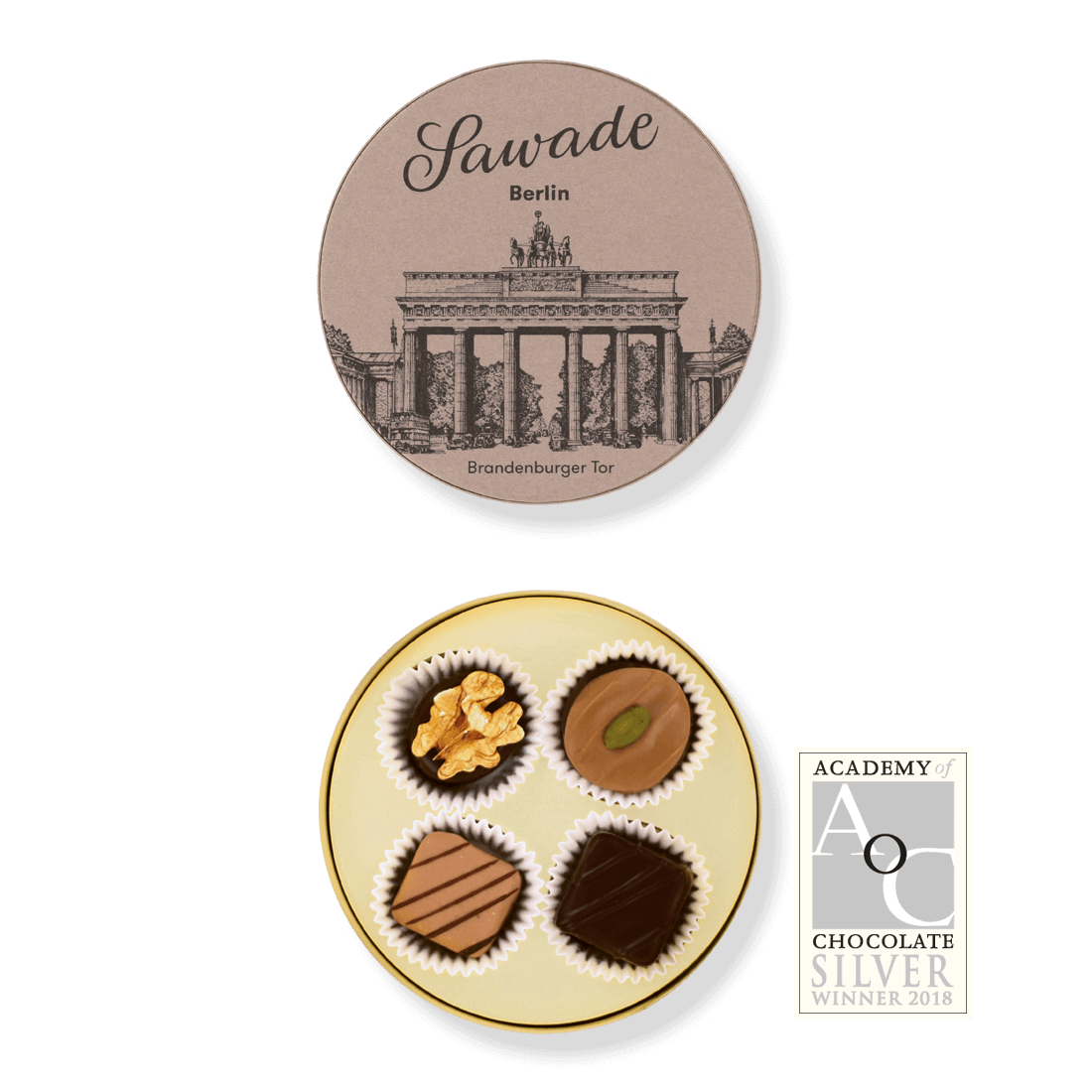 Pralinenschachtel "Brandenburger Tor" von Sawade - 4 alkoholfreie Pralinen in Geschenkkartonage