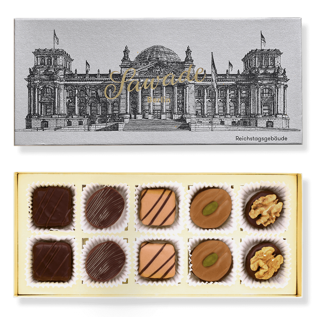 Pralinenschachtel "Reichstag" von Sawade - 10 alkoholfreie Pralinen in Geschenkkartonage