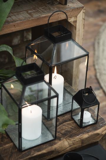 Laterne Norr, Windlicht, Glas, Metall, schwarz, groß