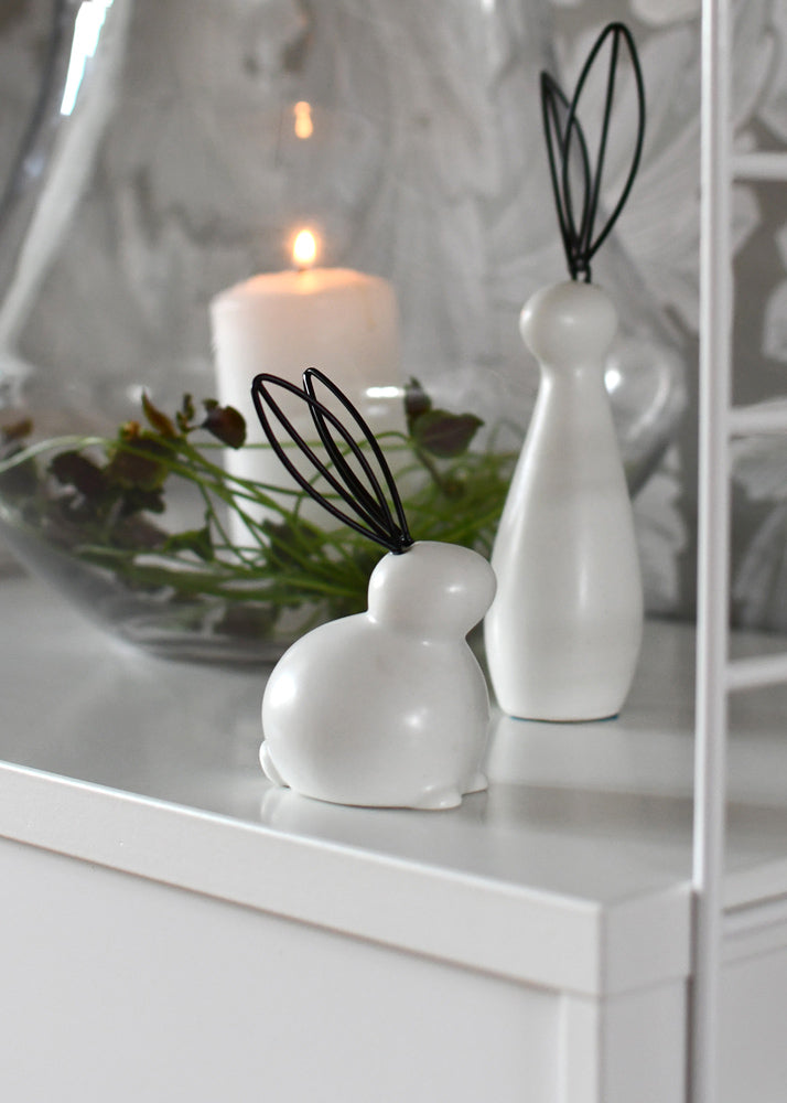 Osterhase mit Drahtohren Julia, Keramik weiß, groß