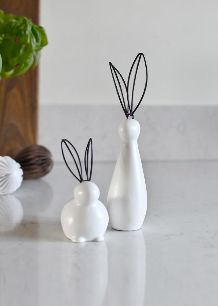 Osterhase mit Drahtohren Julia, Keramik, weiß, klein