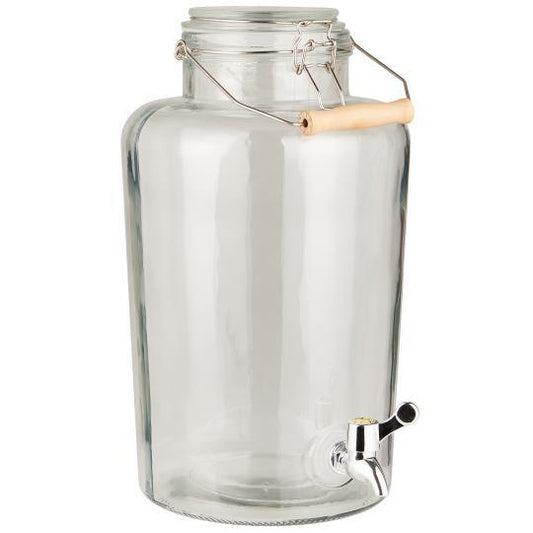 Getränkehalter, Flüssigkeitsspender, Glas, Patentdeckel, Holzhenkel, 8,45 l