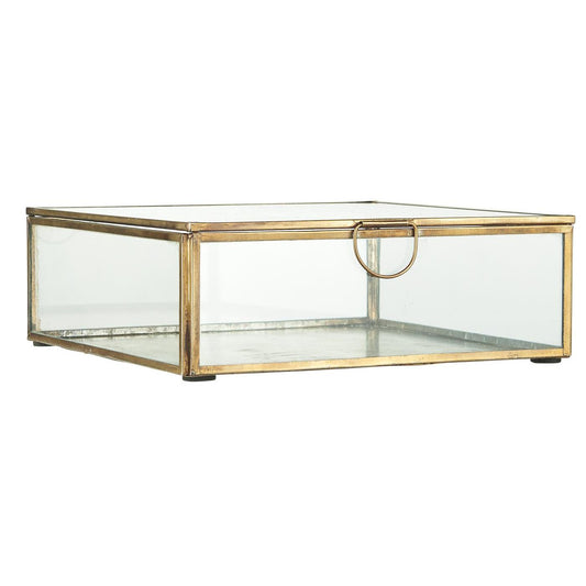 Vintage Glas Box, Serviettenbox, Schachtel aus Glas und Metall, gold, quadratisch