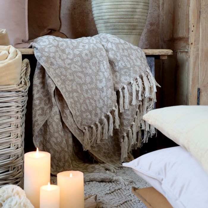 Baumwolldecke, leopard, braun, 130x150cm von Chic Antique