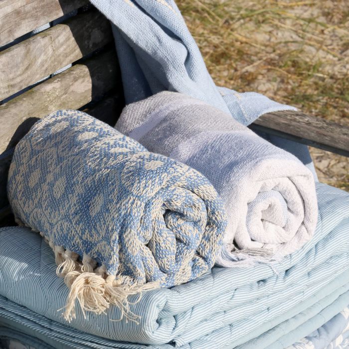 Baumwolldecke, blau, Kreise 130x150cm von Chic Antique