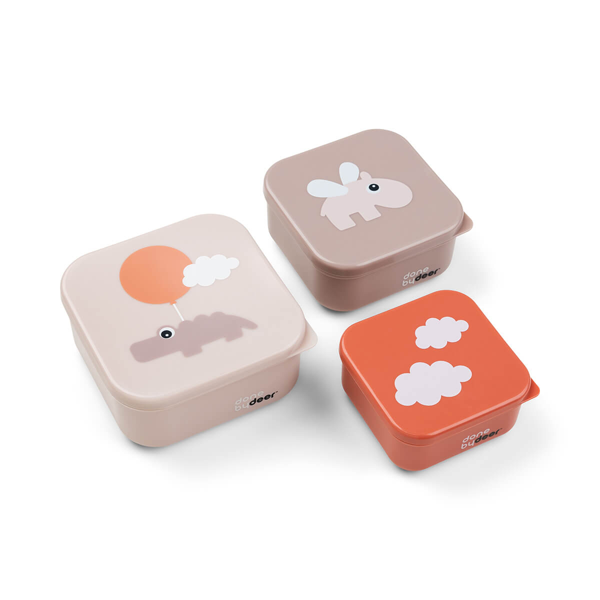 Snack Boxen, 3er Set, Kinder Snack Boxen, Happy Clouds, rosa – müggelig