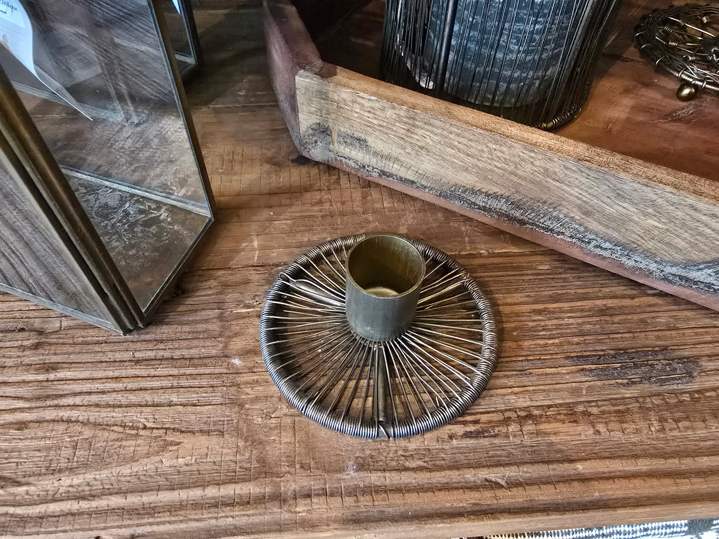 Kerzenhalter, antike Messing-Optik, flache Streben, für Stabkerzen