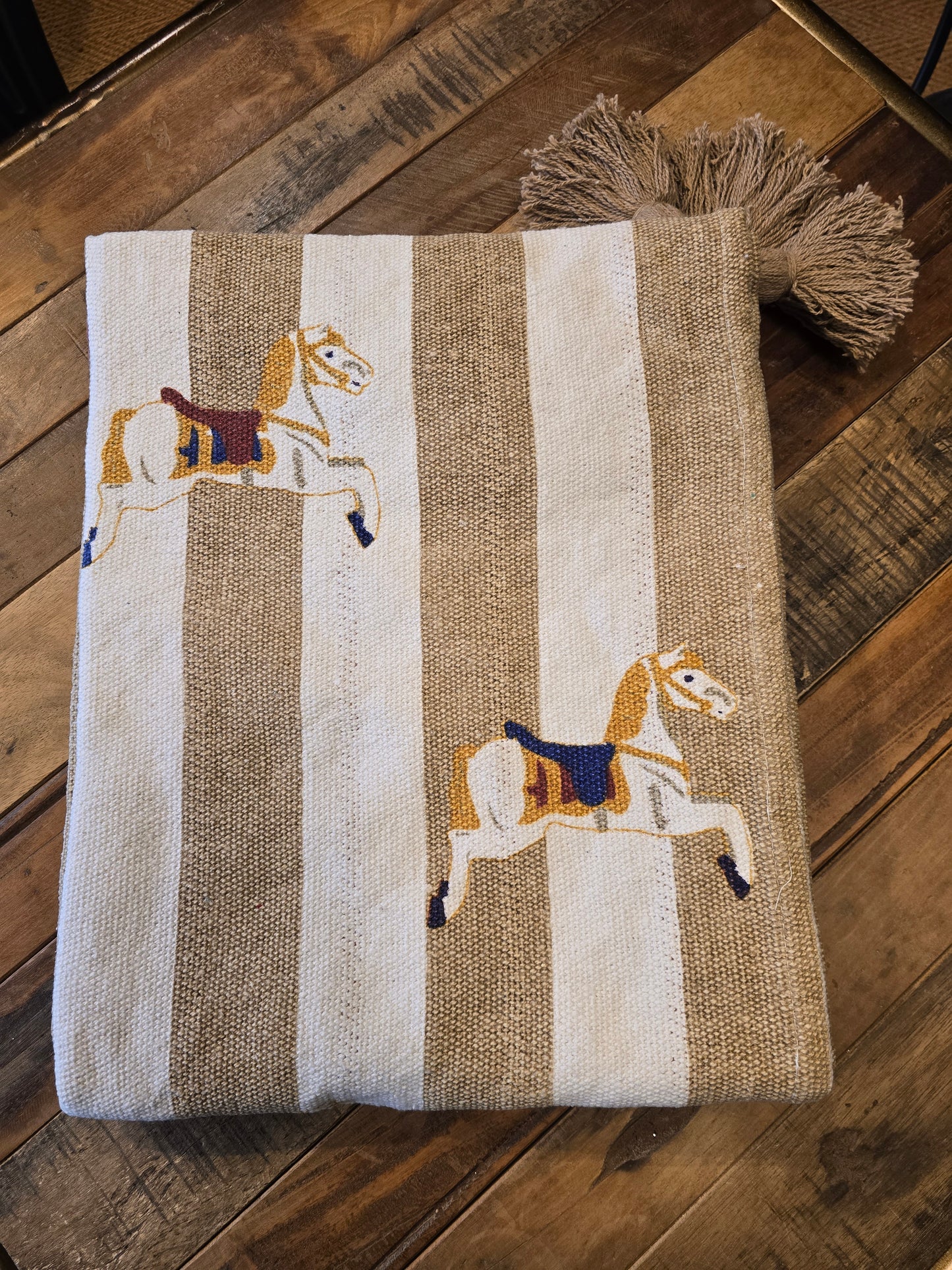 Bloomingville Decke, Pferd, beige Troddeln, gestreift