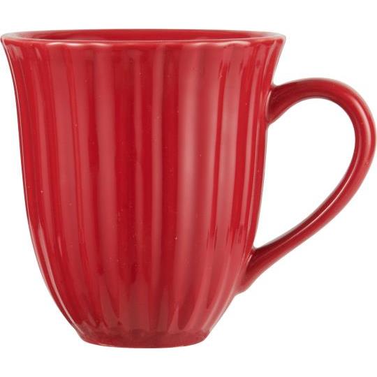Tasse mit Rillen, Steingut, erdbeerrot