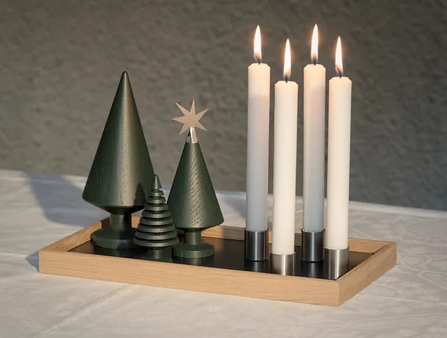 Kerzentablett De Luxe, magnetische Kerzenhalter, helle Eiche mit Kerzenhalter in Stahl