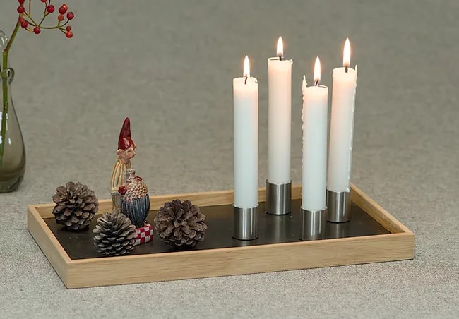 Kerzentablett De Luxe, magnetische Kerzenhalter, helle Eiche mit Kerzenhalter in Stahl