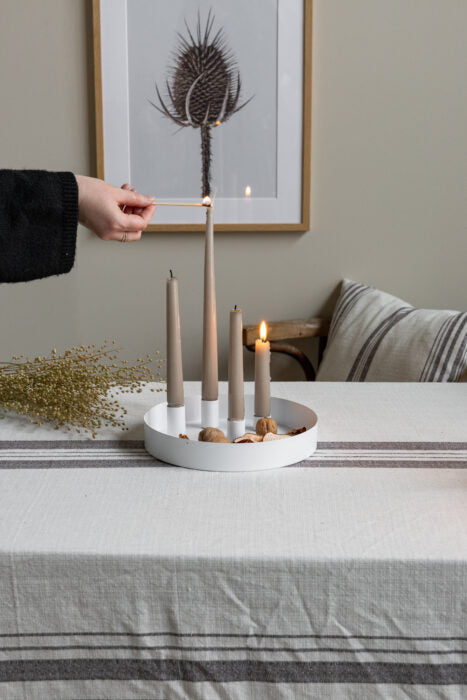 Kerzentablett Sund, mit magnetischen Haltern, rund, klein, weiß