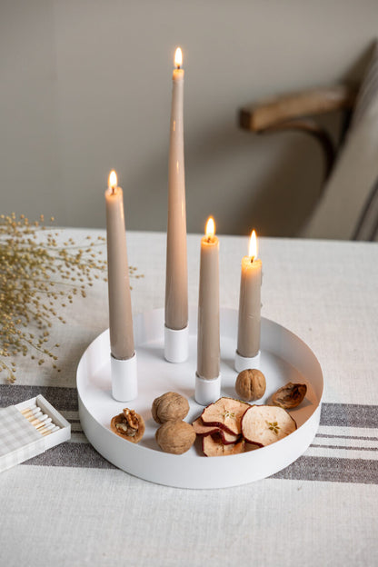 Kerzentablett Sund, mit magnetischen Haltern, rund, klein, weiß